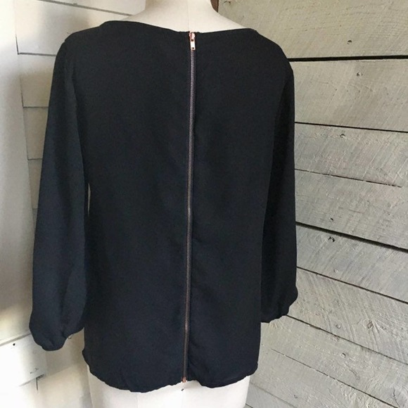 60s Black sheer chiffon blouse long sleeves zipper - Picture 6 of 6